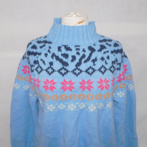 Kari Traa Ingrid Blue Pink Knit Wool Blend half Turtleneck Sweater Womens XL - Picture 6 of 12